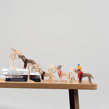 Catelul Familiei Câine de Lemn Nou Design din Lemn, Decorațiuni Simpatice Figurine Umane Și Câinele Decor Ambarcațiuni Statuie Cadou perro de estatuilla