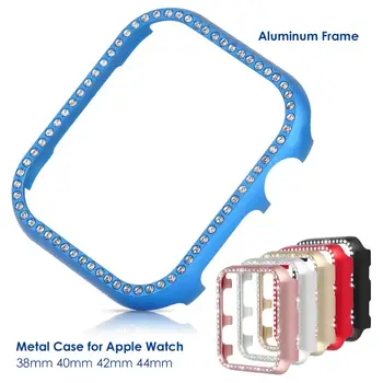 40mm 44mm Albastru Caz pentru Apple Watch SE Caz Seria 6 Protector de Metal Bara de protecție Capac de Protecție 38mm 42mm Femei Bling Cadru de Lux