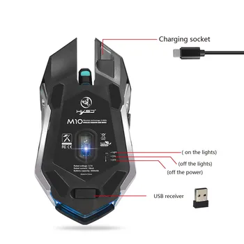 HXSJ M10 2.4 G Wireless Mouse de Gaming 2400DPI Reîncărcabilă 7 Culori de Fundal Confort Respirație Gamer Soareci pentru Desktop Laptop