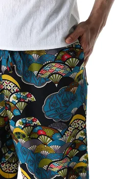 Bărbați Hipster Capri Lenjerie de pat din Bumbac Pantaloni 3D Florale Imprimate Harem Pantaloni Casual Umflat Talie Elastic 3/4 Plaja Pantaloni cu Buzunare 3XL