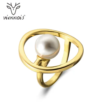 Viennois Perla Inele pentru Femei a Crescut de Aur Geometrice Rotunde Inel de Nunta de Mireasa Inele de Moda JewelryAnniversary Cadouri de Partid