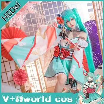 Vocaloid Anime 39 Lume Miku Cosplay Costum Seturi Complete Femeie Rochie+Manusi+Caciula+Ventilator+Peruca