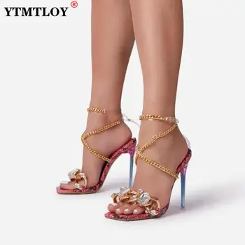 Sexy Sandale de Vara Pantofi Pentru Femei Partid Cross-Legat Roma Clasice Dantela-up Concis Culori Amestecate Peep Toe Lanț Serpentine Pvc
