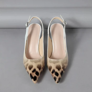 Nou Stil de Sandale cu Toc Femei de Personalitate Leopard de Imprimare Gradient de Culoare a Subliniat Toe Mid-Pantofi cu Toc Europene Și Americane