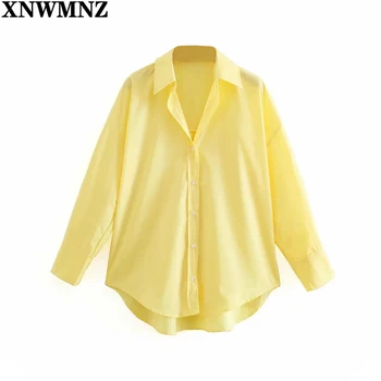 XNWMNZ 2021 Vara Roz Bluza Femei cu Maneci Lungi Simplu Camasi Office Lady Femei Top Singur Pieptul Rândul său, în Jos Guler, Bluze