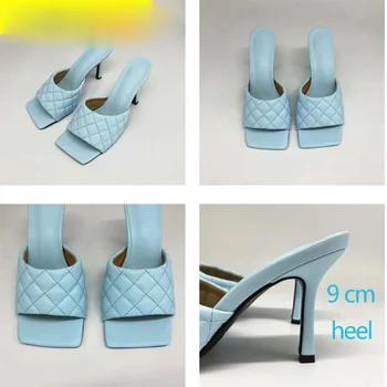 9CM Doamnelor Sandale Design de Brand Femei Elegant Pătrat Sandaly Toe Tocuri Subtiri de Mare 9CM de Vară în aer liber Pantofi de Plaja