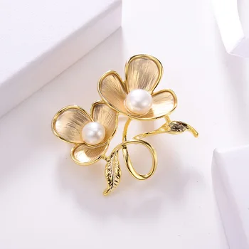 Hongye Unic Culoare De Aur De Cupru Floare Pearl Monstruozitate Broșe Ace Pentru Femei Fata De Partid De Bijuterii Drăguț Cadou Fierbinte De Vânzare