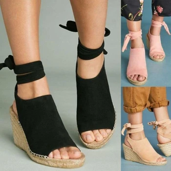 2021 Noua de Pantofi pentru Femei de Moda Casual Clasic Culori Solide Imitație de piele de Căprioară Glezna Curea Gură de Pește Open Toe Wedge Sandale 7KG207