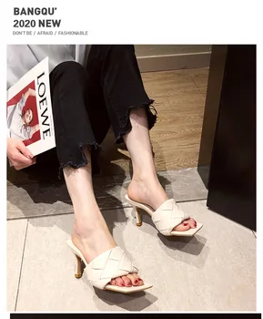 Pantofi pentru femei 2021 primăvara și vara-un singur cuvânt cu fund plat pentru femei de moda pantofi cu toc înalt din piele square toe sandale