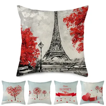 Fuwatacchi Turnul Eiffel Perne Acoperă Copac Roșu Lenjerie de pat Perna de Acoperire pentru Acasă Decorative Canapea Arunca fețe de Pernă Ziua Îndrăgostiților