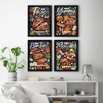 Produse Alimentare Restaurant Cafenea Creta Arta De Perete Poster Delicioase HamToast Mexican Panza Pictura Pizzerie Bucatarie Modern Decor Acasă Imagini