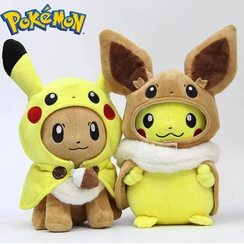 TAKARA TOMY Pokemon jucării de pluș Pikachu Cosplay Eevee de Pluș, Păpuși de Pluș Eevee cu Mantie Pentru Pikachu Copii de Jucarie Cadou
