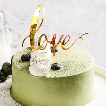 Aur Scris de Mână de Nunta de Dragoste Acrilice Tort Fân Valentine ' s Day Cake Topper pentru Nunta Petrecere de Ziua Îndrăgostiților Tort de Decorare