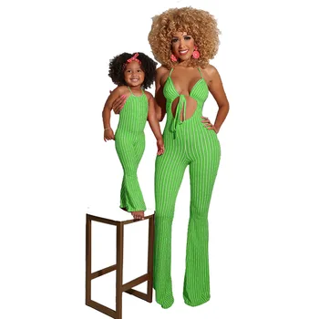 Moda Mama și Fetele Tinutele de Vara Moda Dungi Roșii Femei Petrecere Costume Sexy Backless Salopetă Sexy 2020