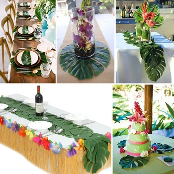 Artificiale Tropicale Cu Frunze De Palmier Hawaiian Luau Petrecere De Vară Temă Junglă Petrecere De Nunta De Decorare Ziua De Nastere Acasa, Masa Decor De Masă