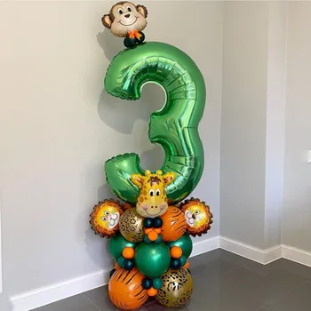 50pcs/set Jungle Animale din Baloane Set de 32 inch Număr Verde Balon de Folie de Copii, Băiat Ziua de naștere Petrecere Copil de Dus Decor Consumabile