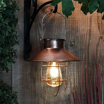 Vintage Solara Felinar Lampa în aer liber Agățat de Metal Lumini Solare cu Păstorul Cârlig & Edison Becul pentru Grădină, Curte, Terasa Proch Decor