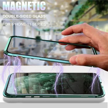 De lux 360 de Metal Magnetic Telefon Caz Pentru IPhone 12 11 Pro X XR XS Max Dublu Coajă de Sticlă Pentru IPhone 6 7 8 Plus Flip Cover Caz