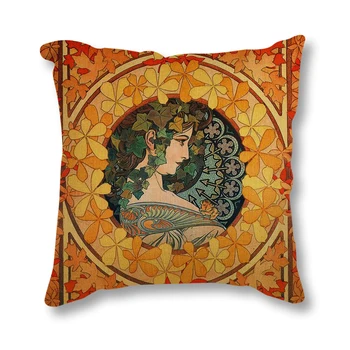 Vintage Europene Art Nouveau Mucha Galeria de Perna Decorative Canapea Pernă Fata Frumoasa Lenjerie de pat din Bumbac Pernă Acoperă 45x45 cm