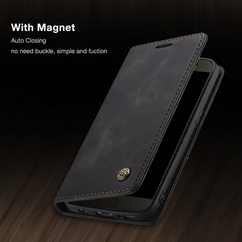 Piele Flip Cazuri de Telefon pentru Samsung Galaxy S7 7Edge Capac de Protecție Capac ID & Sloturi pentru Carduri de Credit Stativ Magnetic Flip Cazuri