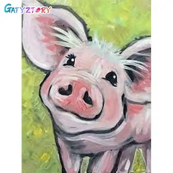 GATYZTORY DIY Tablou De Numărul de Porc Desen Pe Panza Imagini De Numere Kituri de Mână Pictat Picturi de Animale Cadou Decor Acasă