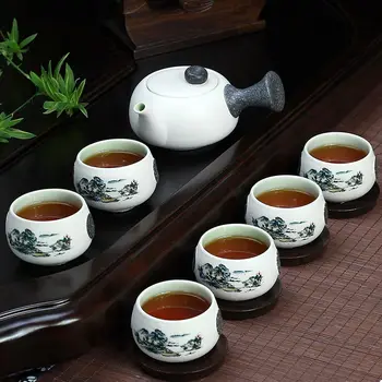 [1 Ceainic + 6 Cesti] Autentică 7 Buc Kung Fu Set de Ceai Fulg de nea glazura Ceramica/Portelan Ceremonia Ceaiului Cadou Transport Gratuit