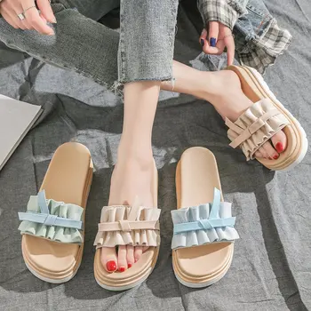 Papuci De Casa Platforma Femei Pantofi De Lux Lady Pantofle Facultatea De Șist Pe Plajă Feminin Fluture Nod Slide-Uri De Designer, Tv Cu Fata 2021