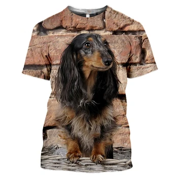Amuzant Câine Teckel tricou Barbati 3D de Imprimare Animale Tricou Vara Rece Gât Rotund Maneca Scurta Hip Hop de Fitness Cămașă Tee Streetwear