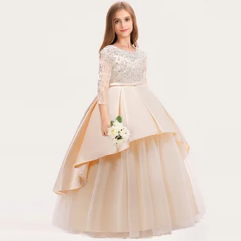 4-14 ani adolescenti rochie de petrecere pentru Fete Nunta elegant Flori Fata Rochie de diamant Satin Printesa Concurs Formal de Dantelă lung Rochie