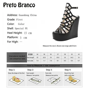 PRETO BRANCO 2021 Gol Inclinat Toc Pantofi Rece 35-42 Club de noapte Model de Stil Sandale cu Toc Înalt Negru Roma Stil JXQ