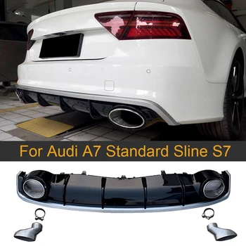 Bara spate Difuzor de Buze pentru Audi A7 Standard Sline S7 2016-2018 PP Difuzor cu Evacuare Sfaturi Nu RS7 Carbon Look/ Negru Lucios