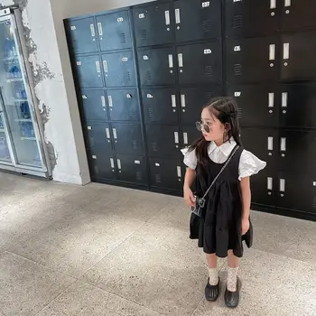 Vara New Sosire coreeană fată Stil de îmbrăcăminte seturi scurte din bumbac de zbor maneca camasa cu vesta rochie de drăguț copil dulce fetele