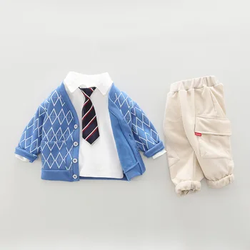 Copilul Băieți Tricotate Deschide Jachete Captuseala din Trei Piese Domn Cămașă Cravată, Pantaloni 2021 Primavara Toamna pentru Copii Toddler Girls Îmbrăcăminte