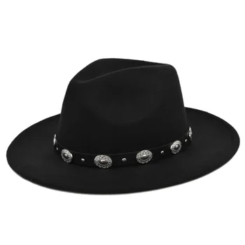 Femei Bărbați Amestec De Lână Pălării Panama Margine Largă Pălărie Trilby Capace Din Piele Trupa Jucător De Moda Pălărie De Cowboy Petrecere Capac Iarnă