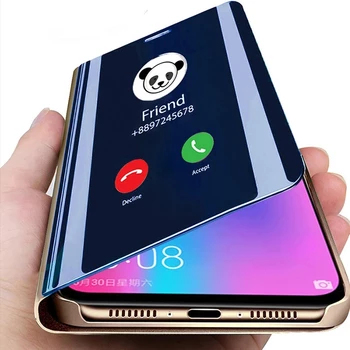 Smart Mirror Caz Flip Pentru Xiaomi Redmi Note 10 9 9 8 7 6 5 8T K20 K40 Pro 9A 9C 8A Pentru Mi 11 10 9 T Pro POCO F1 F2 X3 NFC Caz