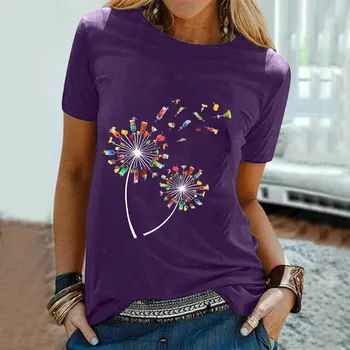Supradimensionate Bluza Femei Casual Scrisoare Florale de Imprimare de Moda Scurt Mâneci O-Neck Bluza Vrac Topuri camisetas de mujer