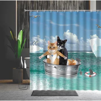 Funny Animal Perdele de Dus Drăguț pentru animale de Companie Pisica să Ia o Baie Model Creativ Decor Baie Poliester Pânză Agățat Set de perdele Ieftine