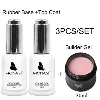 MONASI Culoare Pastel Builder Gel de Bază și Top Coat 3PCS/SET Naturala Nude Roz Camuflaj de Culoare Extensia degetelor
