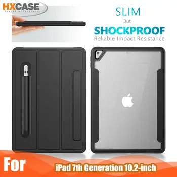 HXCASE din Piele Smart Cover pentru iPad 7-a Generație de Caz 10.2 inch mai Nou Transparent Capacul din Spate pentru iPad a 8-a Generație Caz