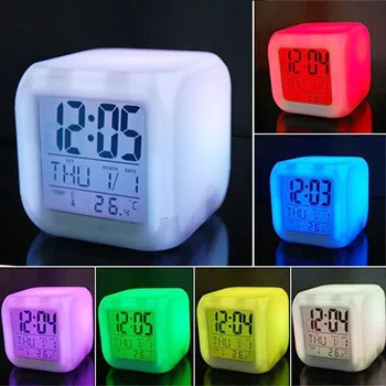Digital cu LED-uri Stralucitoare Ceas Deșteptător 7 Culoare Multi-Funcție Dormitor Copii, Ceas Deșteptător Termometru pline de culoare Schimbătoare Ceas Electronic