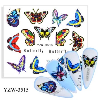 3D Unghii Autocolant Autocolante Fluture Acuarelă Decalcomanii de Flori Albastre Glisante Împachetări Manichiura de Vara Decoratiuni de Arta Unghiilor Accesoires