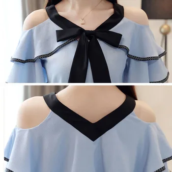 Moda Femei Șifon Bluza Arc Topuri Blusas Mujer 2021 Nou Sexy de Pe Umăr V-neck Maneca Scurta Bluze Haine de Vară 14096