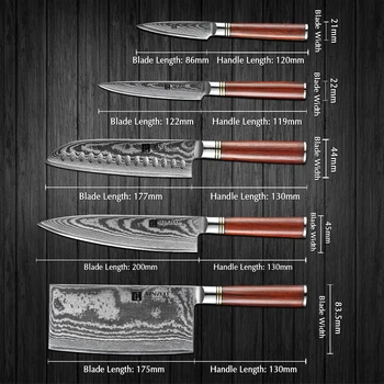XINZUO 6BUC Set de Cuțit Oțel Damasc Bucatarie Cuțit Set cu Suportul de Cuțit de Gătit Instrument Chef Santoku Utilitate Decojit Cleaver Cuțite