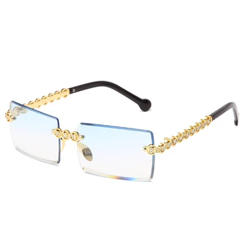 Moda fără ramă cu Diamante ochelari de Soare Femei Pătrat Mic de Metal ochelari de Soare de Lux Nuante UV400 Ochelari de Gafas De Sol