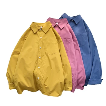 2021 Primavara Toamna Femei Bluza Bomboane de Culoare Solidă Maneca Lunga Bluze Largi Moda BF Button Up Shirt Topuri Pentru Femei Supradimensionat