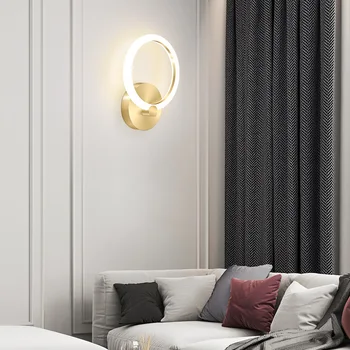 Aur Tranșee de Perete Rotund Lampa de Cupru LED Lumina Noptieră Nordic Montat pe Perete de Lumina Dormitor, Camera de zi Interior Culoar Lampă Decorativă