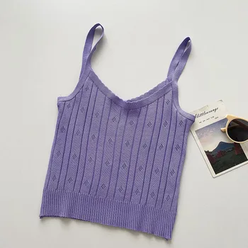 Vintage Tricotate Femei Culturilor Sus Camis Slim Solidă fără Mâneci Vară Y2k Topuri Pentru Fete 121311WTA