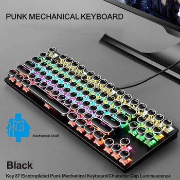Ergonomie prin Cablu Gaming Keyboard Tastatură Mecanică Seven-culoare iluminare din spate USB 87 Taste Tastatură de Calculator Desktop Pentru Pc Gamer