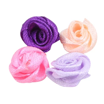 100buc 10mm Culoare Mix Mic Floare Trandafir Mini Manual de Panglica de Satin Rose Cap Scrapbooking Nunta de Decorare Haine Accesorii