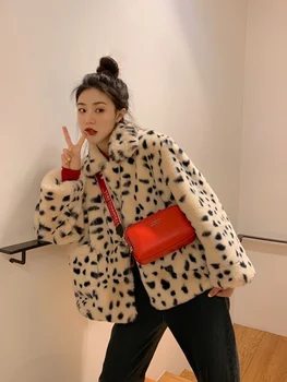 Plus sacou femei de iarnă scurt 2021 nou versiunea coreeană a pierde miel lână faux blana de leopard de imprimare haină de blană pentru femei de iarnă